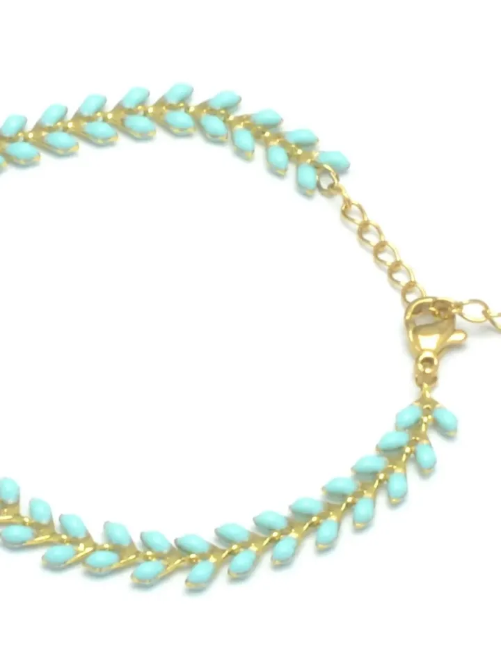 Set of 3 Bracelets for Women, Gold and Turquoise Dainty Chevron Chain Bracelet, Gift for Her, Stacking Minimalist Elegant Jewelry