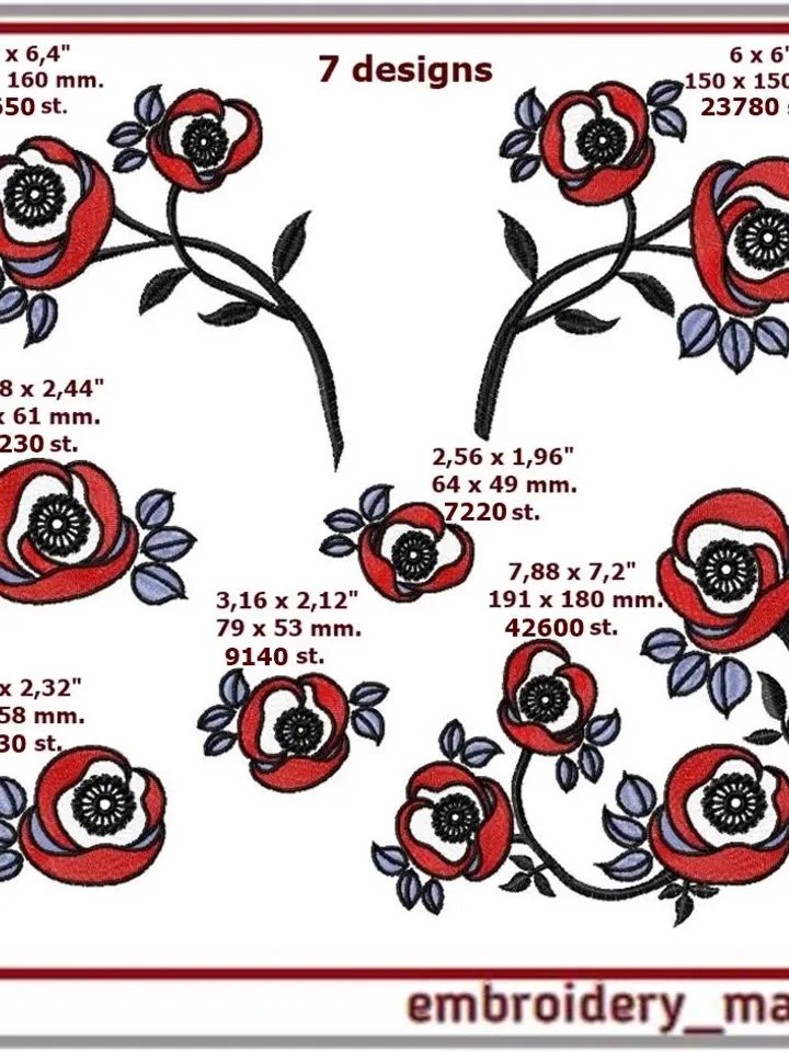 ITH embroidery 7 designs a set of floral with cutwork elements