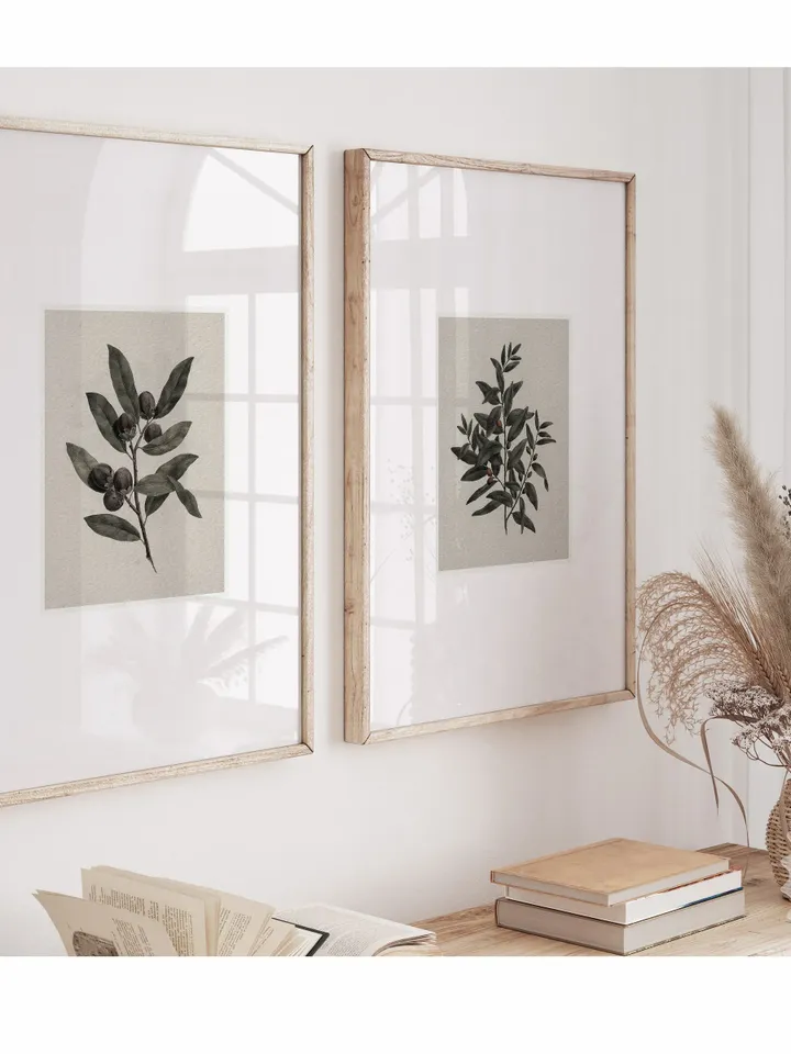 Vintage Olive Branches Set of 2 Prints, Antique Minimalist Botanical Art, Printable Wall Decor Digital Download | 138 S2