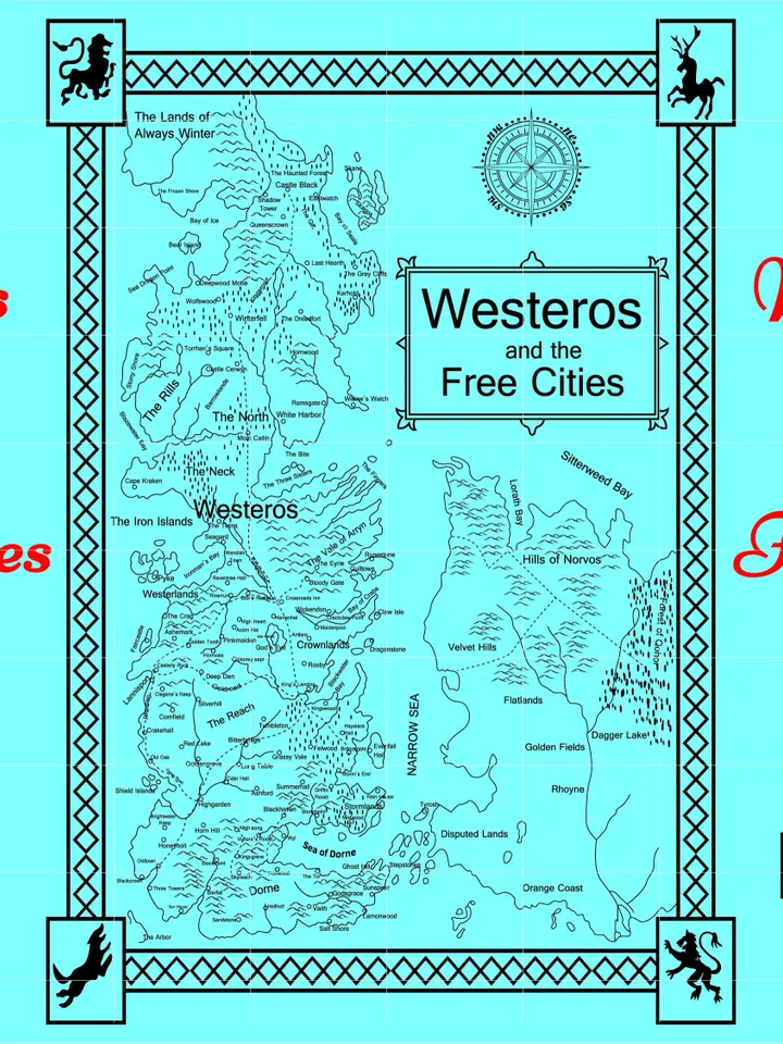 Westeros and the Free Cities map Custom, Ai, Vector, SVG, DXF, PNG, Digital