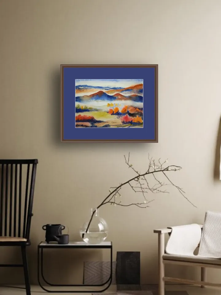 Mountain painting original watercolor art bright painting