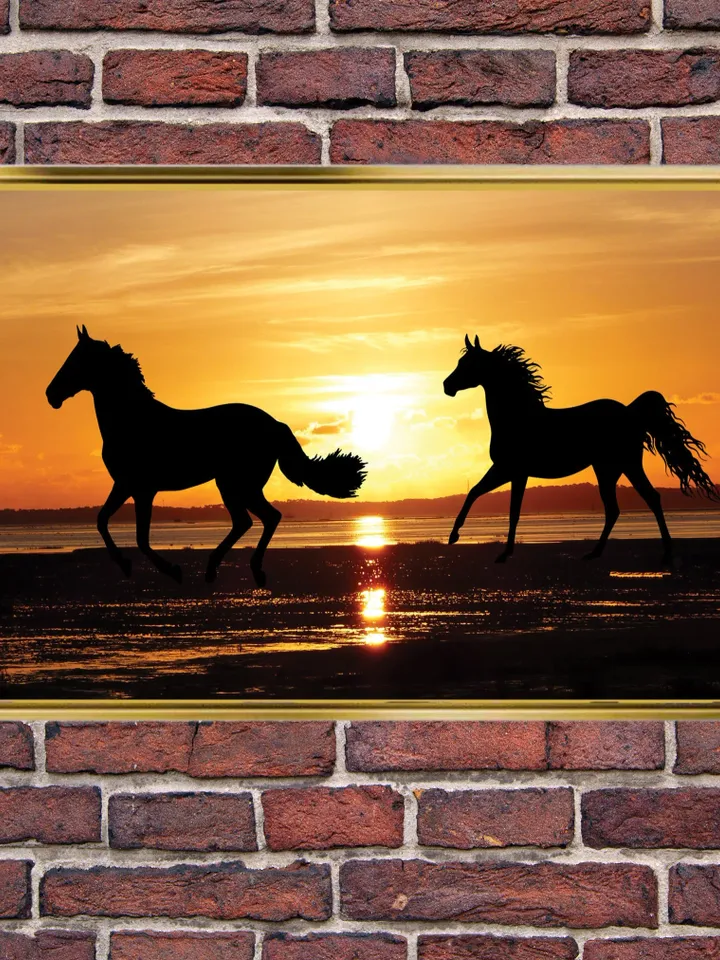 Horses and Sunset Print on Canvas , Floating Frame Option, Modern Wall Art, Extra Large Canvas Wall Art