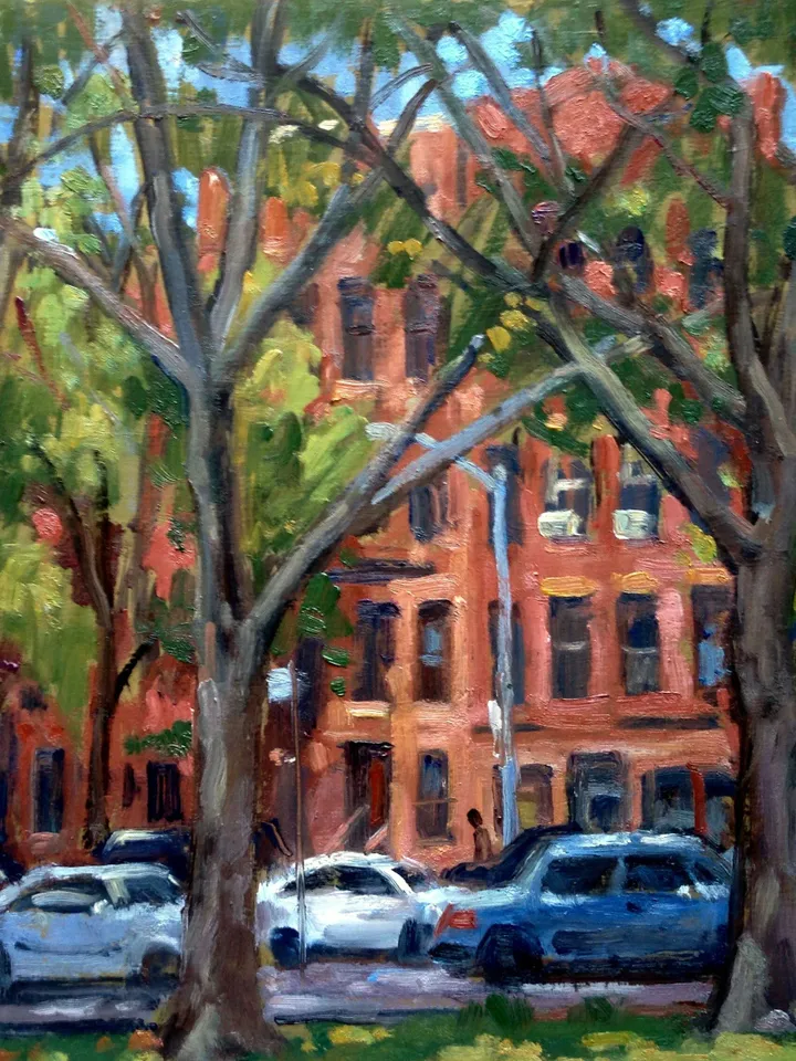 12x15 New York Cityscape Painting - Jefferson Park/Harlem NYC - Oil on Panel, Plein Air Impressionist Fine Art, Signed Original Landscape