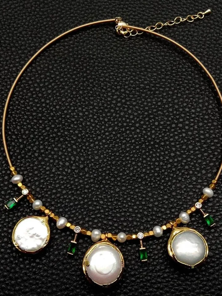Gold Plated Choker Necklace, Pearl Necklace, Gold Choker, Pearl Choker, Gold Necklace, Unique Necklace, Gemstone Necklace, Gemstone Choker