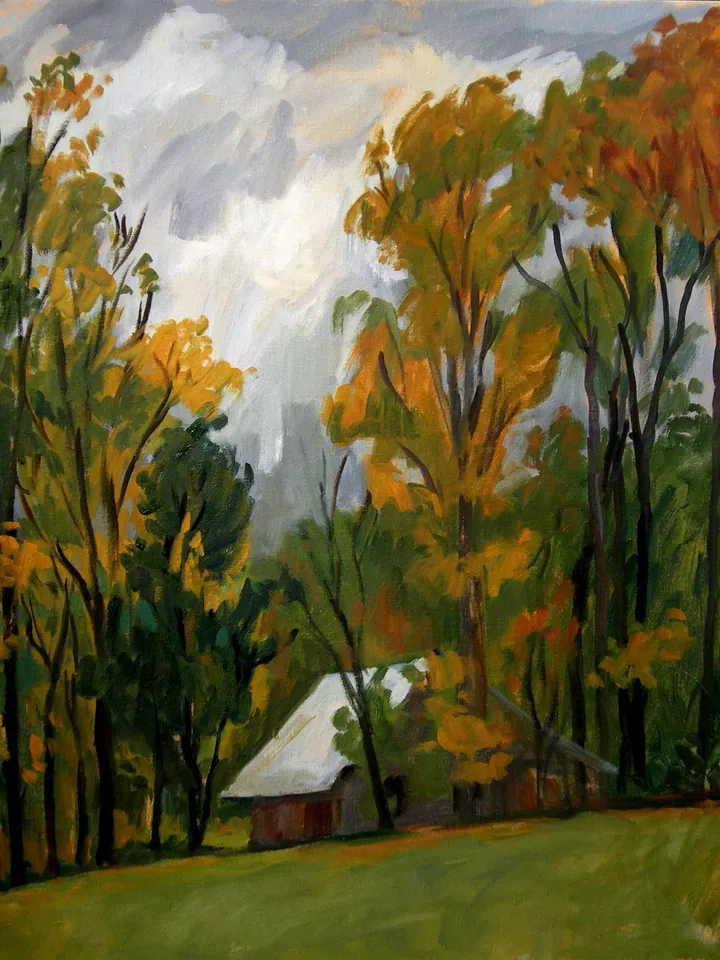 Fall Landscape Painting - Autumn Tree Line/Berkshires - 20x22Oil on Canvas, Large Plein Air Impressionism, Original Fine Art