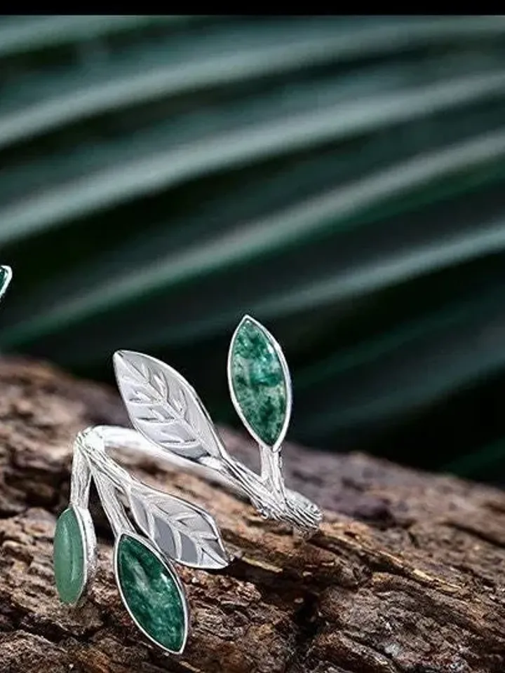 925 Silver Leaf Ring, Adjustable Leaf Ring Silver, Green Leaf Ring, Leaf Ring, Adjustable Ring, 925 Silver Ring, Green Ring, Leaf Rings