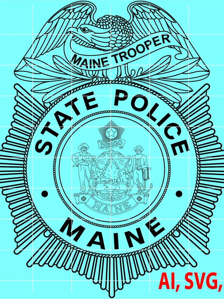 State of Maine Trooper Police Badge, Logo, Seal, Custom, Ai, Vector, SVG, DXF, PNG, Digital