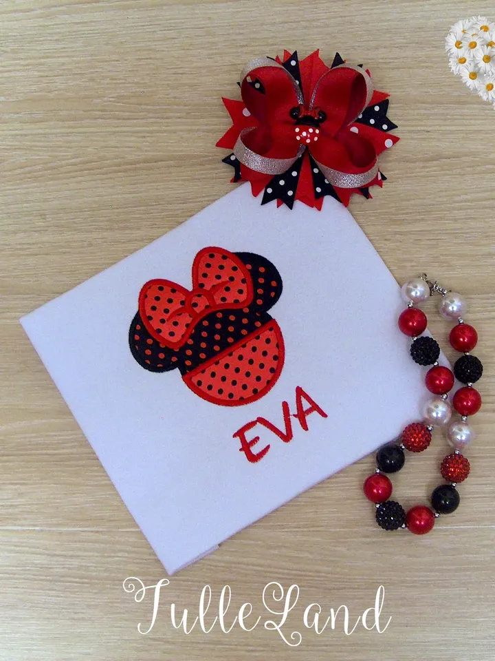 Miss Mouse with red bow Mouse with pink bow s Birthday mouse  design for t-shirts Design applique for Machine Embroidery
