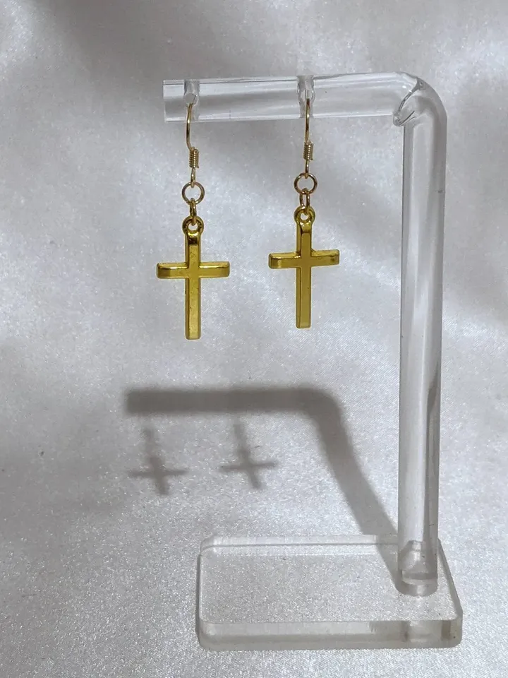 Christian Stainless Steel & Gold plated Cross Charm Studs and Earrings. Gothic, Minimalistic, Unisex