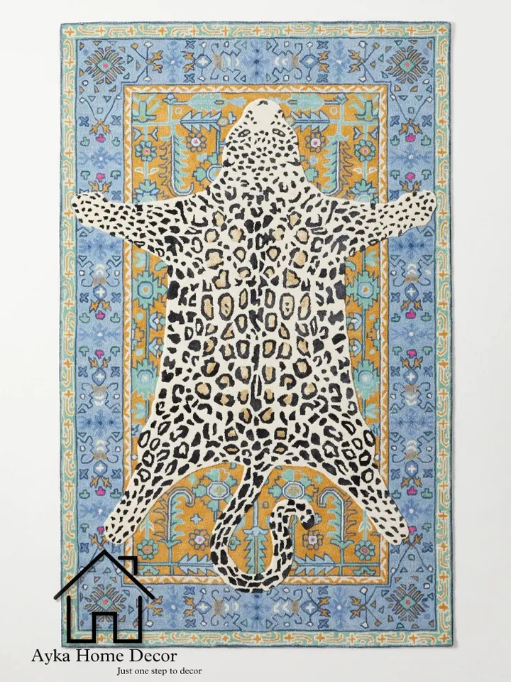 Leopard 100% Handmade Woolen Area Rug For Hall Kitchen Living Room Bed Room Dining Room Kids Room Carpet / Chita Rugs /Animal Rugs Christmas