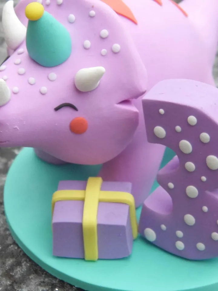 Triceratops cake topper for baby girl, Dinosaur figurine for cake, Cake topper birthday, Personalized cake topper, Handmade and unique