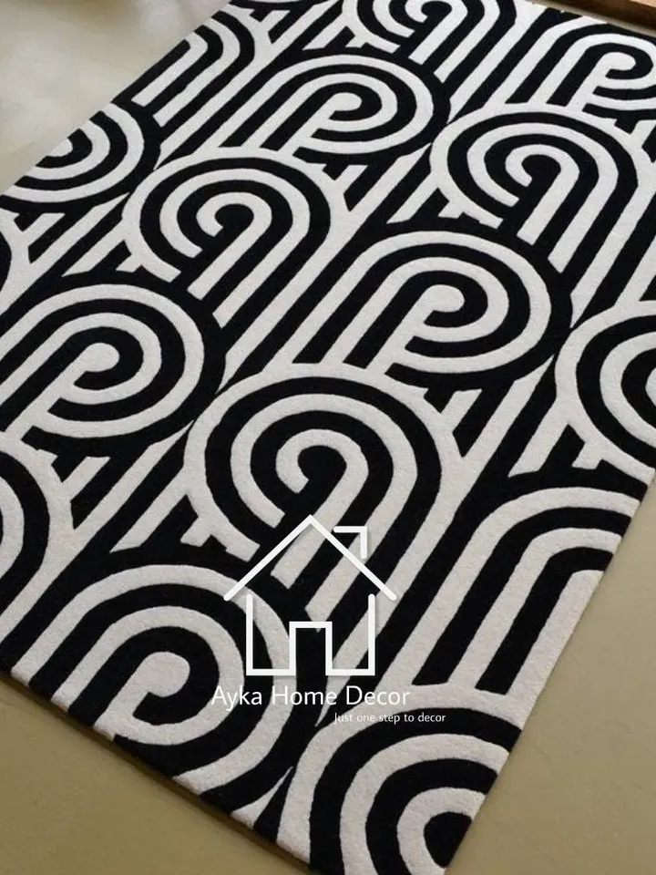AYKA Black & White Hand Tufted Rug 100% Woolen Area Rug For Hall Kitchen Living Room Bed Room Bath Room Dining Room Kids Room / Christmas