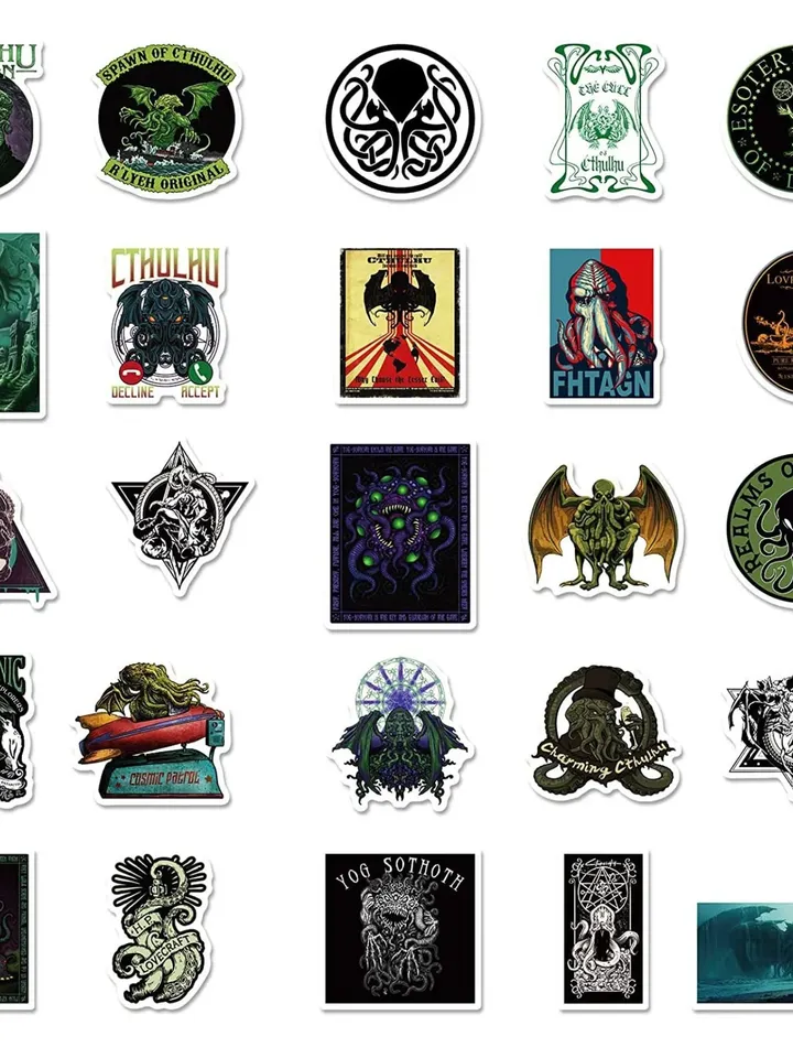 50 HP Lovecraft and Cthulhu Stickers | Fifty Unique Stickers, 2"x2" Sized, Party Gifts, Cosmic Horror Lover, Cthulhu Mythos, Call of Cthulhu