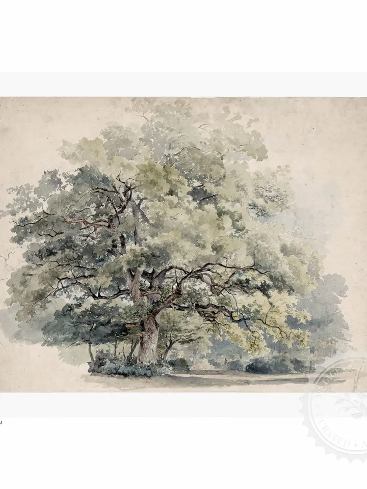 Muted Single Tree Painting, Vintage Wall Art, Printable Landscape Watercolor, Downloadable Rustic Decor | 05