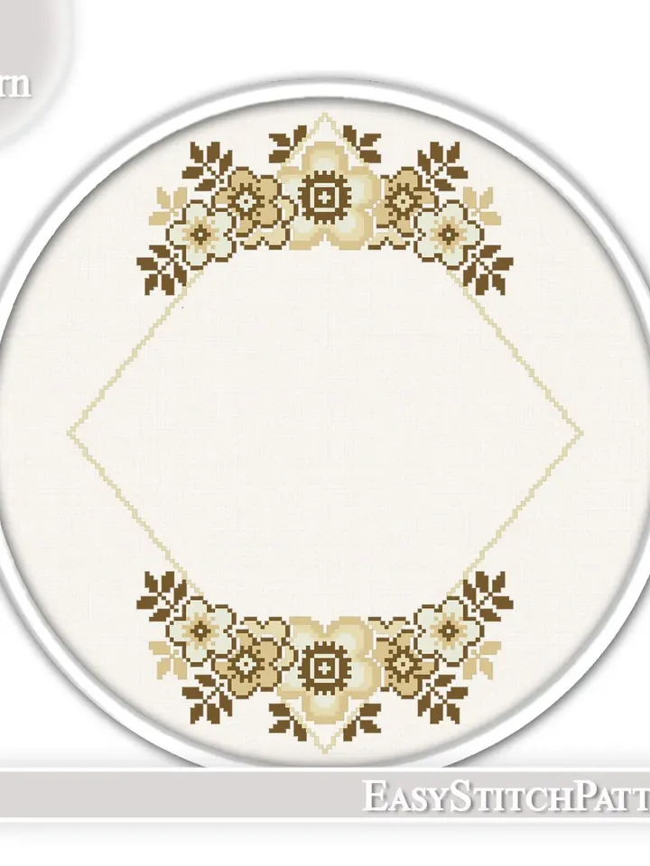 Floral Wreath cross stitch pattern. Flower frame cross stitch. Nature cross stitch.