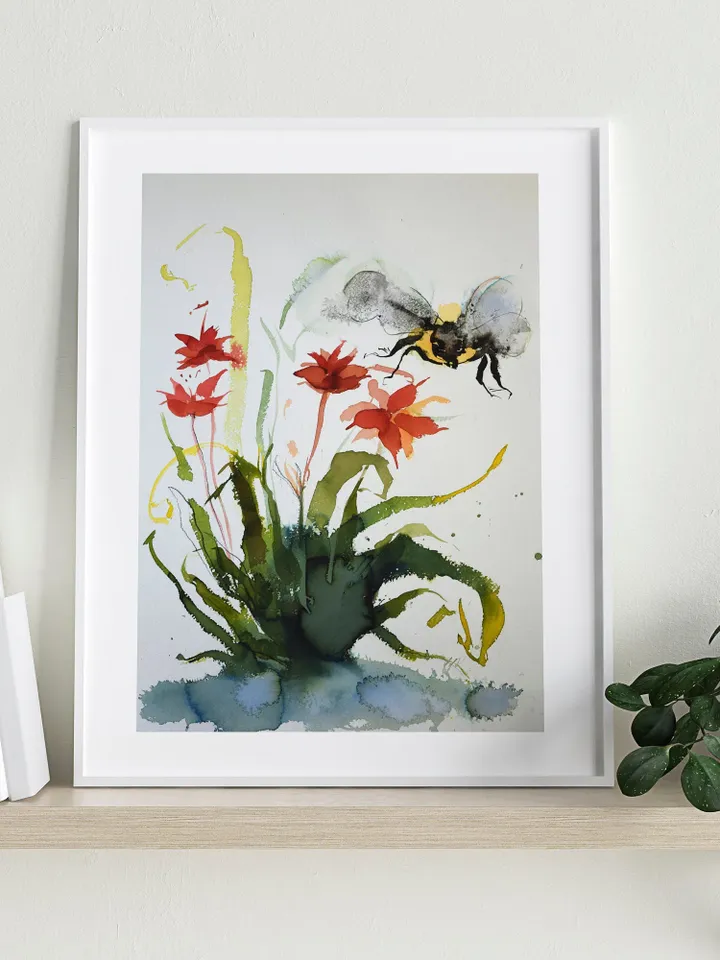 Watercolor Paints, Bee Painting, Floral Painting, Botanical Wall Art, Honey Bee, Watercolor Art, Watercolor Illustration, Nursery Wall Art,