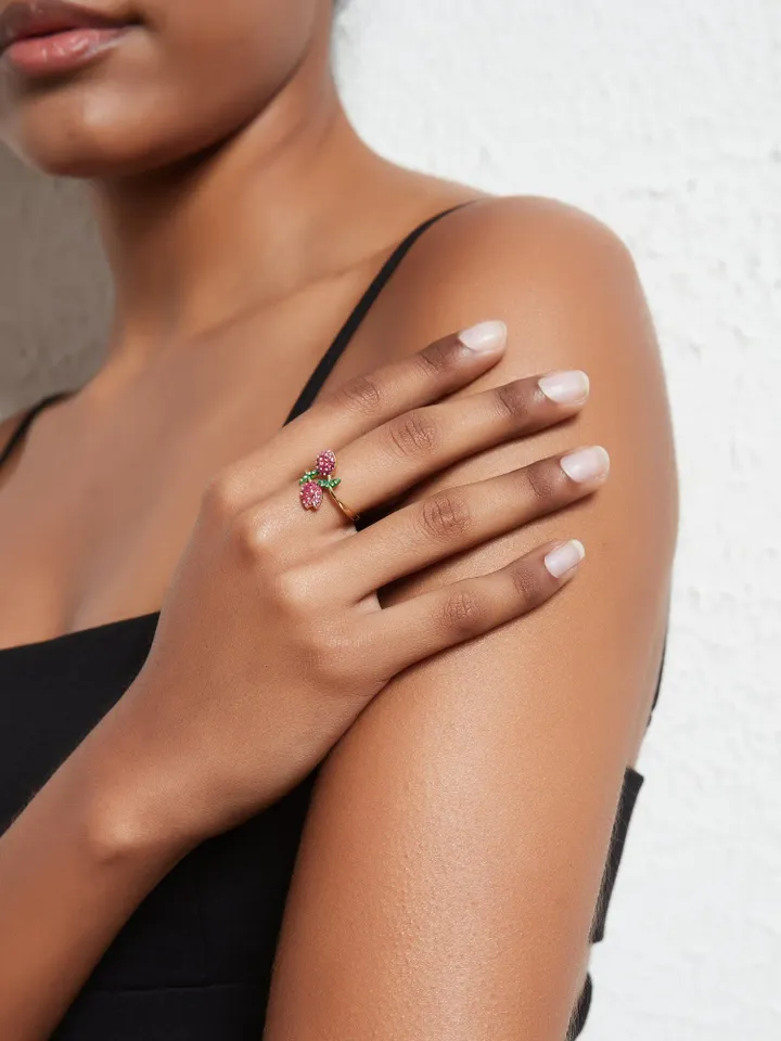 PERIMADE Crystal Tulip Cocktail Ring • Pink Tulip Flower Stacking Ring • Sterling Silver Friendship Jewelry • Trendy Best Friend Gift