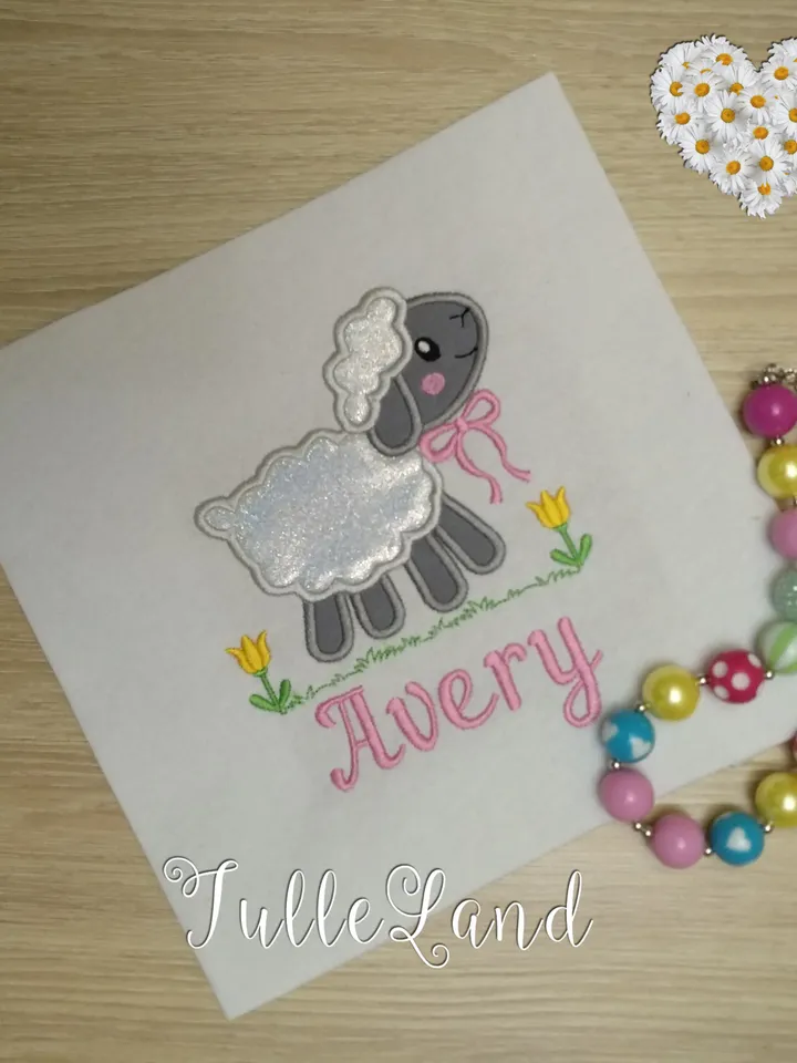 Baby Easter Sheep for girl with bow Happy Dolly Easter Lamb Girl with Bow Design applique for Machine Embroidery