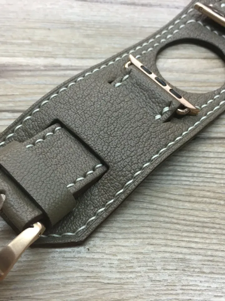 Apple Watch Band Strap, Apple Watch Titanium, Ceramic White, Full Bund Strap, Elephant Gray Leather Watch Strap, Apple Watch 44mm, 42mm