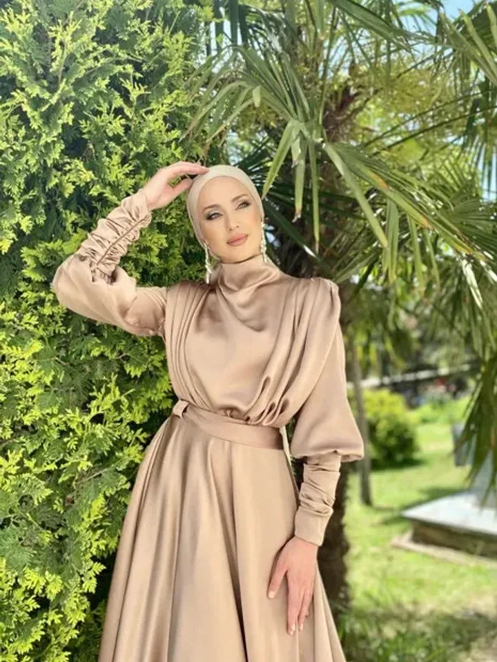 AHUNARE HIJAB - Mihra Cream Satin Ahuanre Wedding Dress, Muslim Evening Gown, Nikah, Islamic Wedding, Engagement, Bridesmaid,