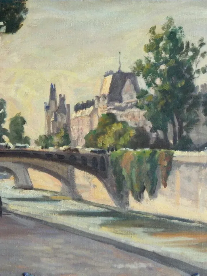Original Paris Landscape Painting - The Seine - 15x21 Oil on Canvas, Plein Air Impressionism, Signed Original Vintage Fine Art 1985
