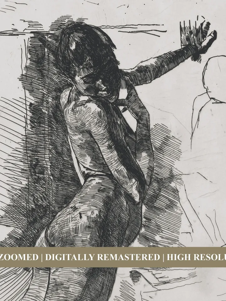 Naked Woman Vintage Sketch Art, Printable Wall Decor Digital Downloadable | 346