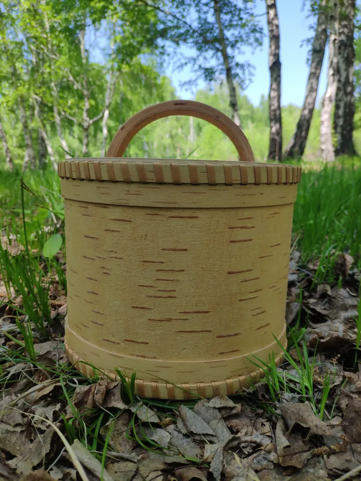 Birch bark box, wood box
