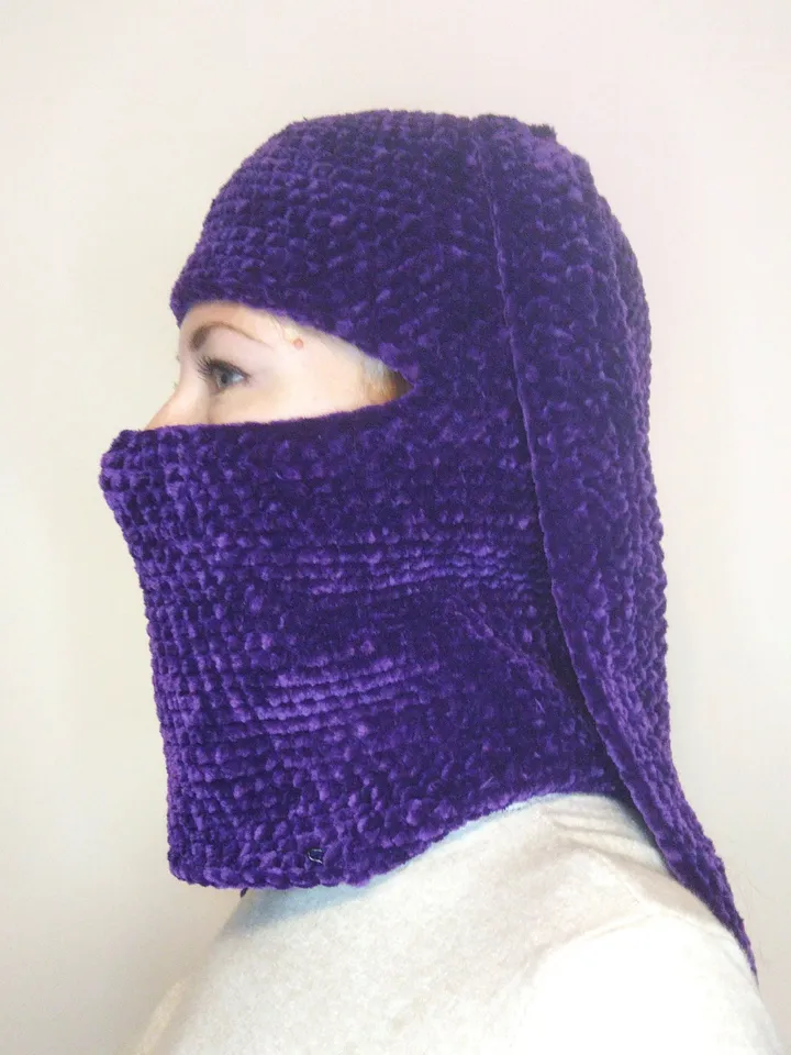 Purple bunny balaclava crochet. Fluffy balaclava with bunny ears. Kawaii bunny hat for teens.