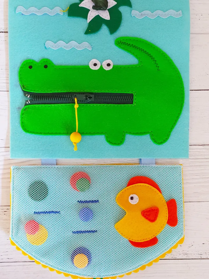 Quiet book Pattern Whale and Crocodile, Felt book pattern pdf, Soft sensory book template, Busy book sewing ideas for kids 2, 3, 4 year old