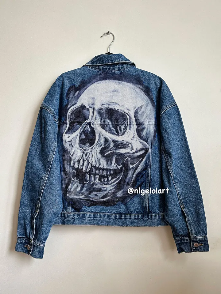 Painted denim jacket skull death's head Jeans jacket Personalized jacket