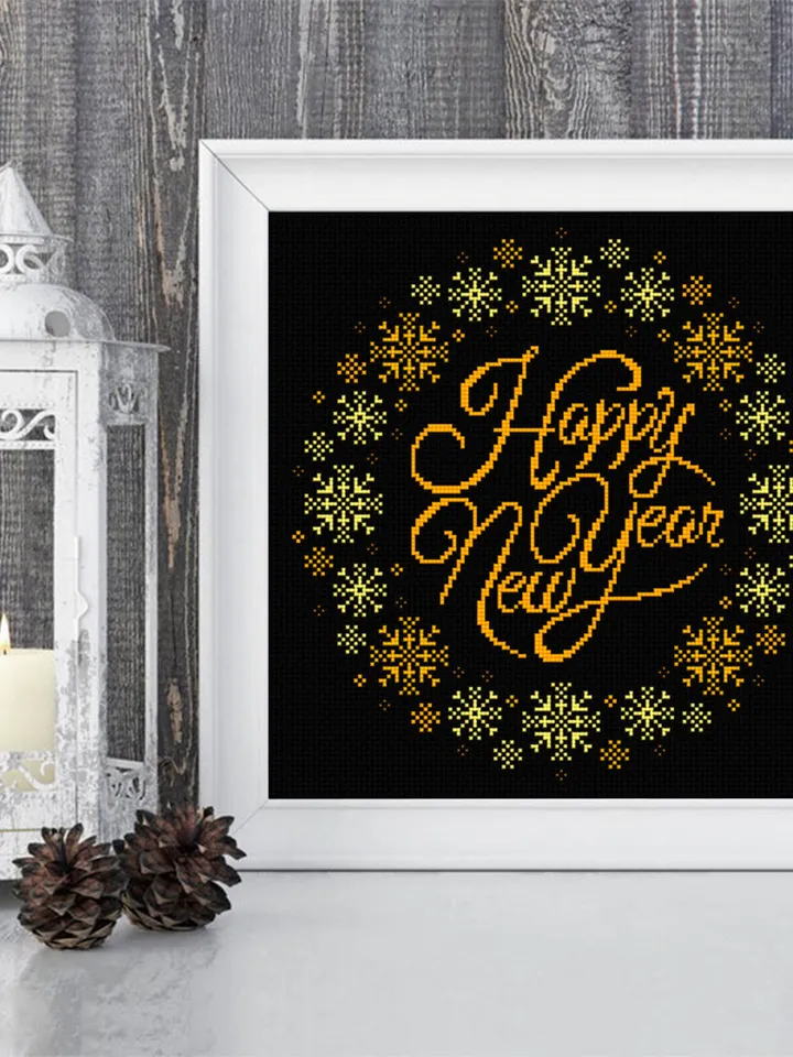 Snowflake wreath cross stitch pattern Happy new year instant download PDF Christmas pattern digital PDF, DIY christmas decor #N41