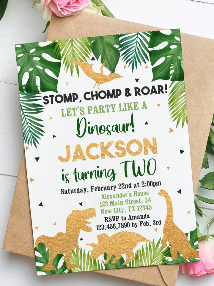 Dinosaur Birthday Invitation EDITABLE, Two Wild Birthday Invite, 2nd Dinosaur Party Invite Printable, Roar Invitation Instant Download