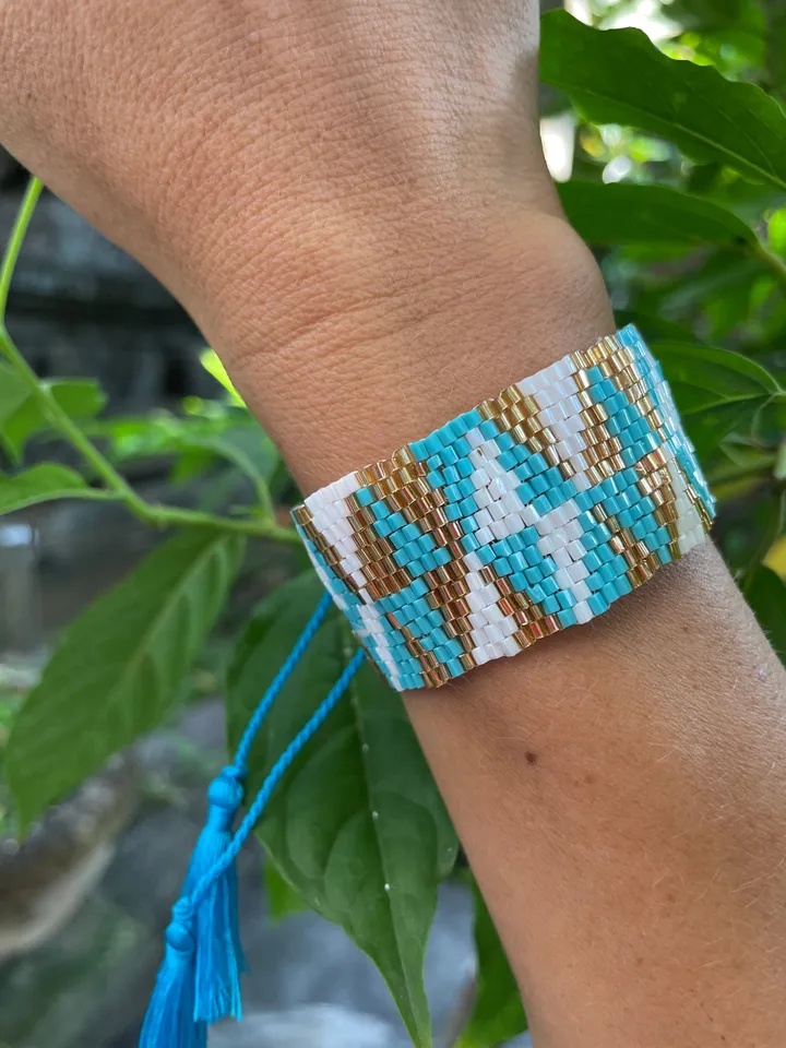 Bead flat wide geometric handmade bracelet | bohemian bracelet | handmade jewellery | summer stylish bracelet | gift for her