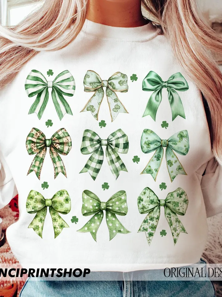 Coquette St Patrick's Day PNG, Coquette St Patty's Day png, Green Bow png, Lucky Shamrock PNG, Irish png, St Patricks Day png, Retro png