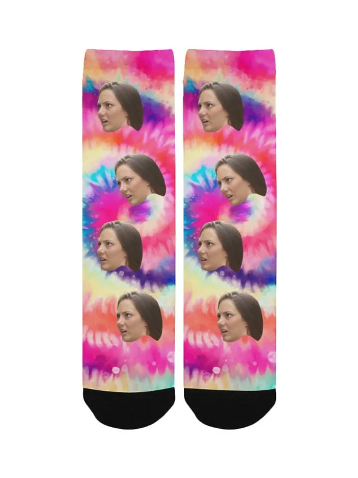 Custom Face Socks, Tie Dye Personalized Socks