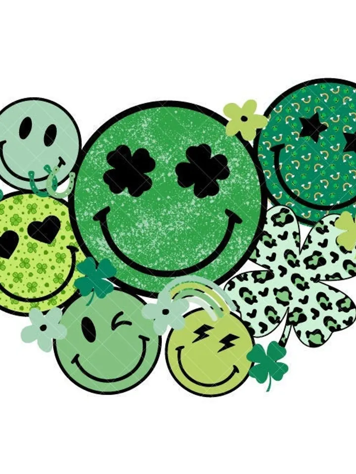 St Patricks Day Smiley Faces PNG Sublimation Design | St Patricks Day Love Smile Clover Hearts Retro Groovy Digital Download Tshirt Design