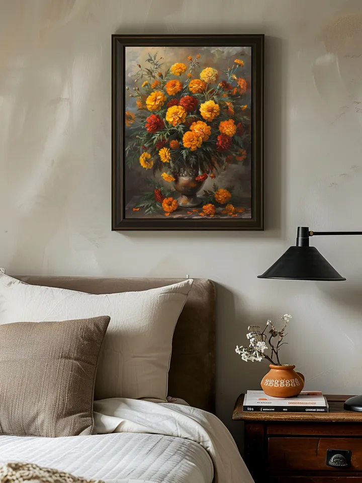 Set of 3 Digital Art Print Vintage Renaissance paintings of roses, daisies and marigold flowers. Home Decor. Wall art. Instant download.