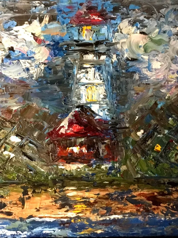 Lighthouse painting,original oil painting on canvas board,landscape wall art.