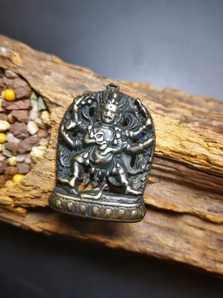 Gandhanra Antique Tibetan Thokcha Amulet Pendant,Mahakala, Buddhist Protector Deity, Made of Thunder Iron
