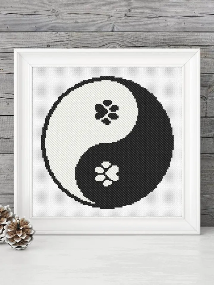 Yin Yang cross stitch pattern download PDF Ying yang mandala pattern digital Cat paw beginner stitch Chinese embroidery Cat lover gift #M90