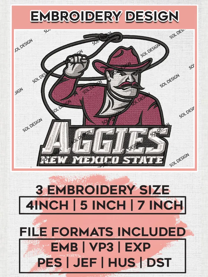 NCAA New Mexico State Aggies Team Logo Embroidery Design Files, NCAA New Mexico State Aggies Machine Embroidery, NCAA Teams, Game Day, 3 sizes, NCAA Machine embroidery designs, Digital Download