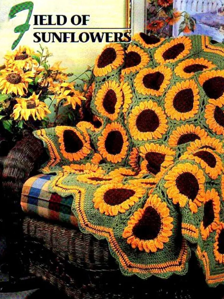 Crochet pattern blanket sunflower, easy afghan crochet blanket, baby crochet blanket pdf
