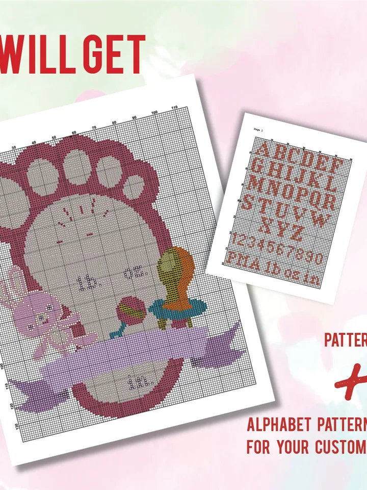 Baby Shower Girl and Alphabet  Cross stitch pattern | Embroidery Pattern | Instant Download | Embroidery Designs