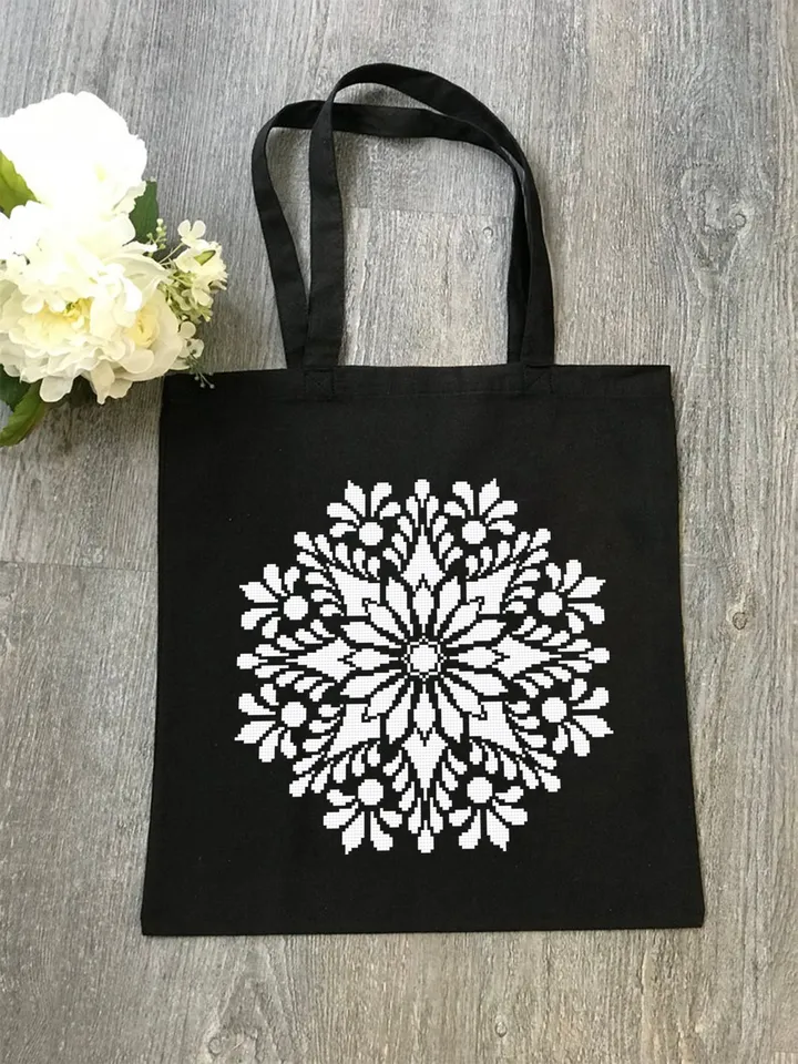 Mandala cross stitch pattern download PDF Monochrome cross stitch chart Flower mandala pattern digital Floral ornament embroidery PDF #M3