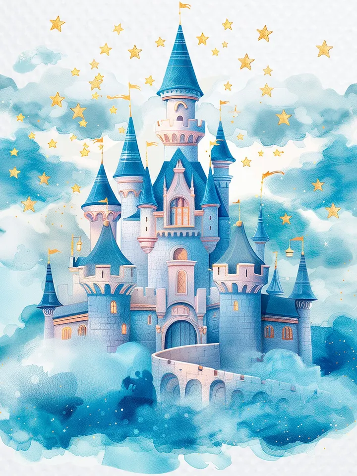 12 Princess Castle PNG Clipart, Watercolor Princess Castle In the clouds and stars for sublimation, Castle   Paper craft, Junk Journals