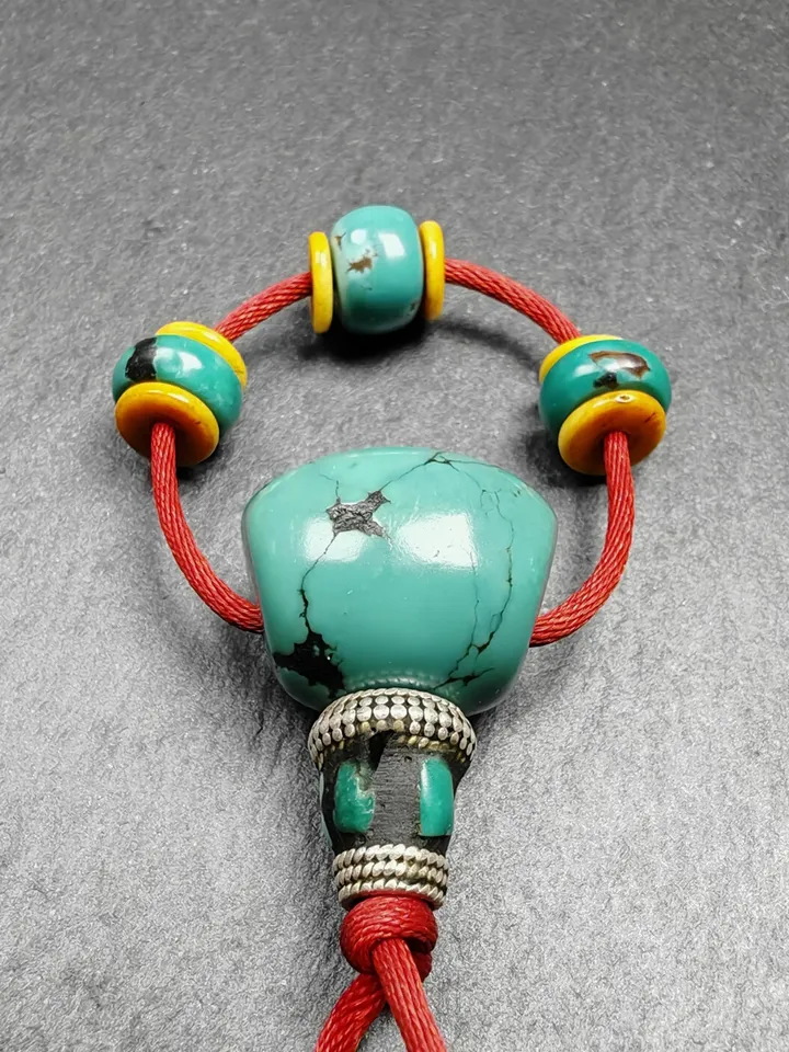 Authentic Tibetan Turquoise Guru Bead + Spacer Beads Set,High Level Mala Beads,Connector Bead for Prayer Bead Accessories