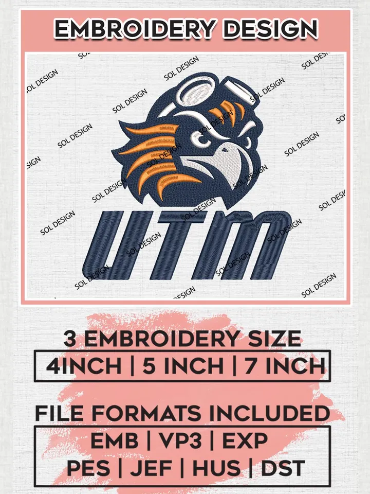 NCAA UTM Skyhawks Team Logo Machine Embroidery Design, NCAA UT Martin Skyhawks Team Design Design files, NCAA Team Embroidery Designs, NCAA Machine Embroidery Designs, Digital Download