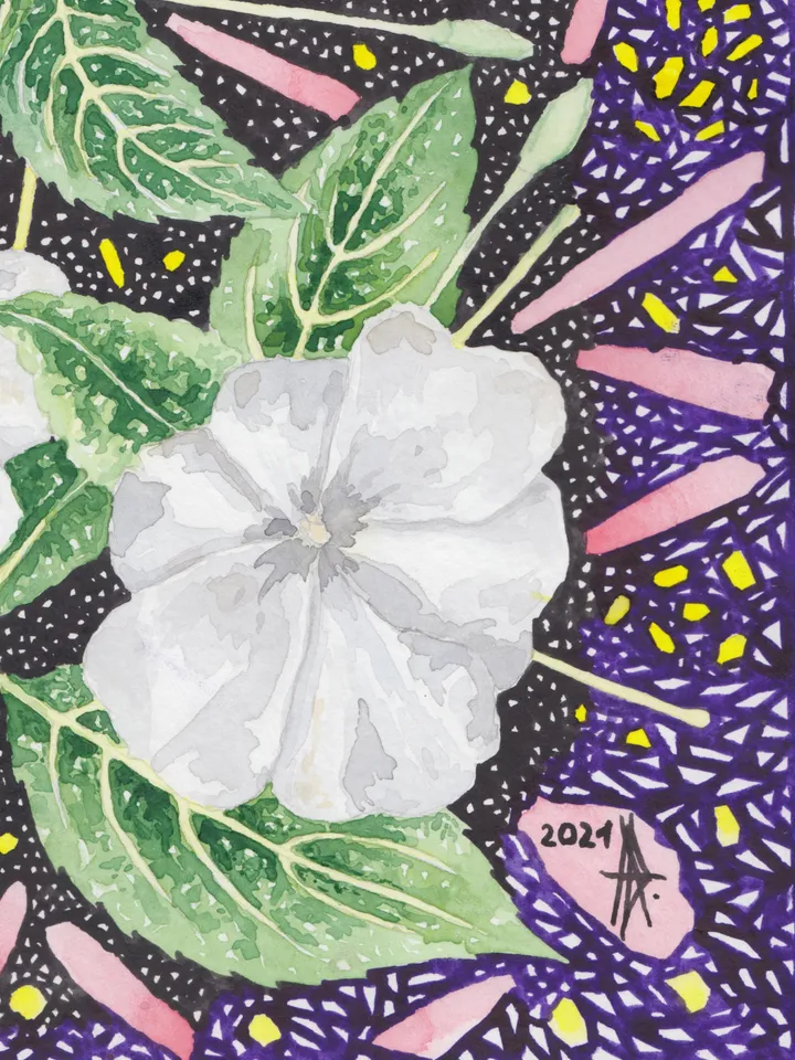 Original work in watercolor. White spring flowers