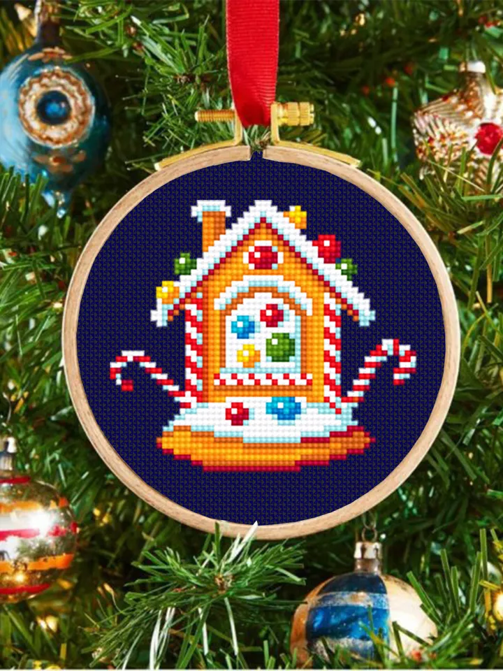 Small Christmas cross stitch pattern download PDF Mini gingerbread house cross stitch chart Tiny Christmas pattern digital PDF DIY gift #N47