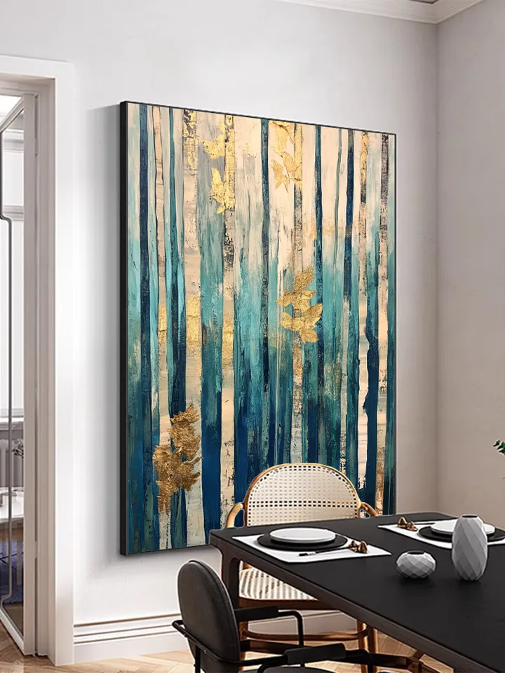 Original Golden Leaves Oil Painting on canvas, Large wall art, Boho Wall Decor, Abstract Forest Acrylic Painting, Home Decor, Bedroom Decor